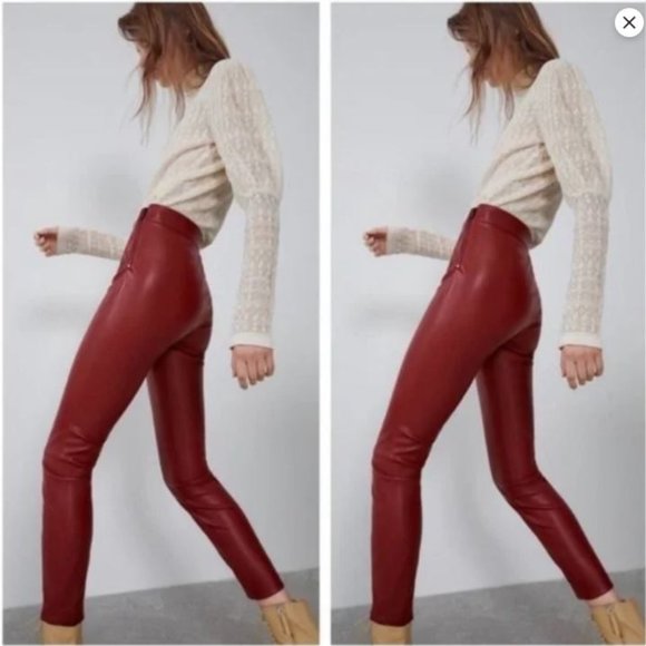 The Row Real Black Leather Pants MINT Shape + BONUS NEW ZARA Red Leather Pants - Picture 6 of 9